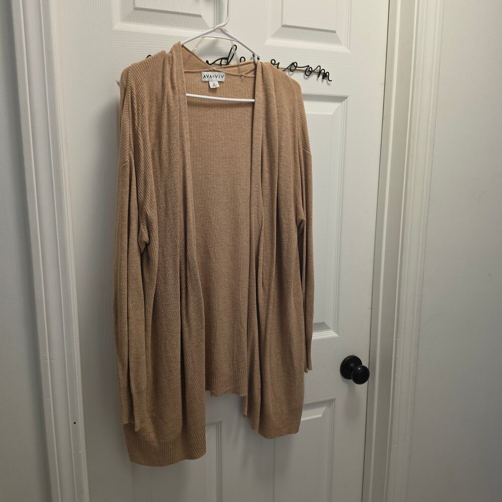 Ava & Viv 2X Lightweight Knit Open Cardigan in Tan